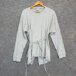 Baserange Long Sleeve‎ Shirt Womens Small Tie Waist Organic Cotton Ribbed Gray